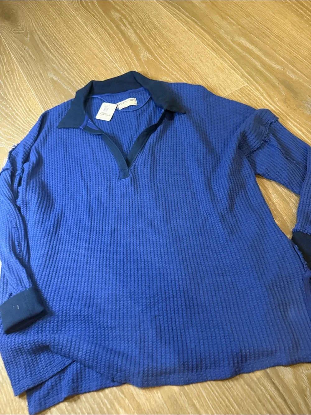 Free People We the Free Oversized Travis Polo in Dutch Blue NWT Size XS